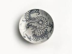 骨董　アンティーク　古染付　青花　松鹿鶴図　五寸皿　丸皿　清朝　中国骨董 骨董 アンティーク 古染付 青花 松鹿鶴図 五寸皿 丸皿 清朝 中国骨董