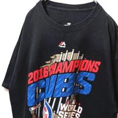 MLBシカゴカブス ワールドシリーズ デカロゴ Tシャツ ブラック黒 L古着