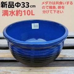 新品 ∅33cm 陶器 睡蓮鉢 メダカ鉢 難有 藍色 濃紺 ラピスブルー