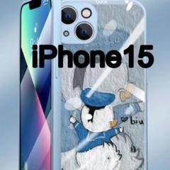 iPhone 15 スマホケース ドナルド 水色 おしゃれ ディズニー