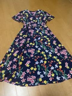 完売！いちご柄花柄シルク100%海外アメリカヴィンテージピンクハウス好き紺色婚活のサムネイル