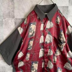 【フィルムデザイン レトロ 半袖 ポリシャツ】赤×灰色 vintage 柄シャツ