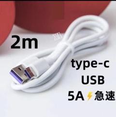 type-c 1本2m 充電器 5A 急速 白 データ転送ケーブル [e09A