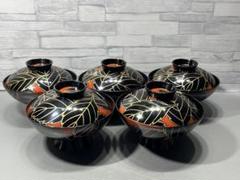 輪島塗　明治大正時期 蒔繪 海老松　木製　吸物椀　5客　骨董品 輪島塗 明治大正時期 蒔繪 海老松 木製 吸物椀 5客 骨董品