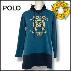 Polo トップス パーカー 長袖 フード ロゴプリント 重ね着風 M