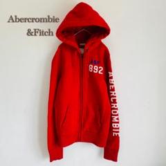 【Abercrombie&Fitch】　パーカー　フード　ジップアップ　ロゴ　赤