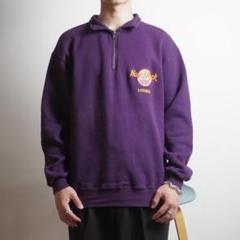 Hard Rock cafe ハーフジップスウェット ロゴ刺繍 紫/XW189