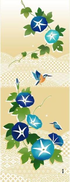 濱文様 絵手ぬぐい 朝顔とカワセミ 夏 手拭い てぬぐい
