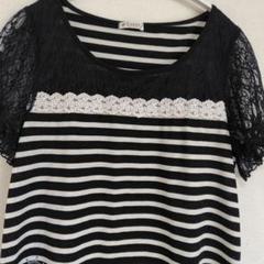 アクシーズファムaxesfemme　ボーダーレースリボン付き　半袖トップス　М