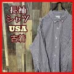メンズ ボタンダウン チェック L ネイビー シャツ USA古着 90s 長袖