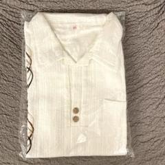 [新品]ミャンマーホワイト ストライプ刺繍 ショートスリーブ半袖メンズシャツ