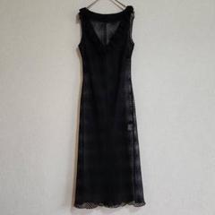 【LA-BREA】（M）ドット柄フリルレースノースリーブワンピース/シースルー
