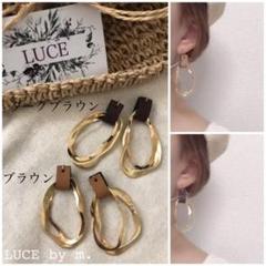 112再販 マット ゴールド いびつ 変形 2連フープ レザー シンプル ピアス