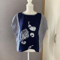 【浴衣リメイク】花柄 浴衣パッチワーク　ゆったりサイズのフレンチスリーブブラウス