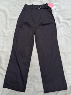 新品　ナノユニバース　綿100%ワイドパンツ　ウエストゴム　黒　F　レディース