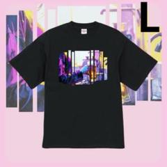 ハイクオリティー Tシャツ 現代アート風 ネオンアート 半袖 ブラック L