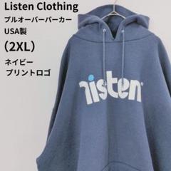 【USA製】Listen Clothing プルオーバーパーカー ネイビー 古着 USA製】Listen Clothing プルオーバーパーカー ネイビー 古着