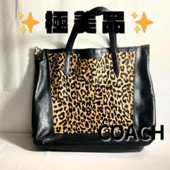 【極美品】COACH 33470 レオパード柄 レザートートバッグ
