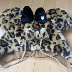 ミッキー 被り物 ヒョウ柄 ヒョウ柄 ミッキー風キャップ ポンポン付き