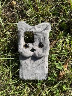 iphone11 ファーケース　グレー猫 iphoneケス