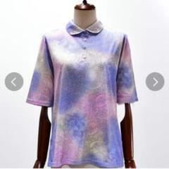 新品 カットソー 襟付きカットソー グラデーション 草花 総柄 M～L