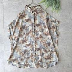 GRL グレイル 半袖 総柄 ブラウス シアー グレー 茶色 M