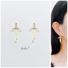 no.92 New♡ロング リボンのピアス or イヤリング 韓国 アクセサリー