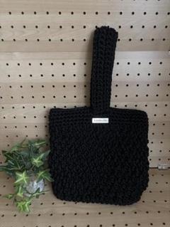 ハンドメイド　黒のワンハンドルバッグ　グラニーバッグ