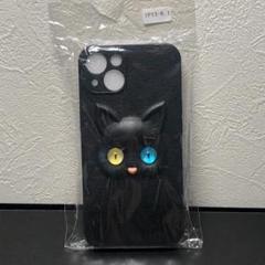 立体猫ちゃんアイフォンケース・iPhone13・シリコン・オッドアイ、ブラック