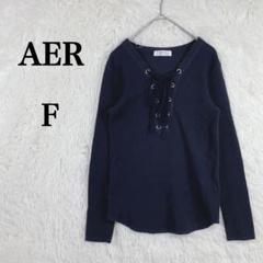 アダムエロペ 紺 ネイビー レースアップ Tシャツ F
