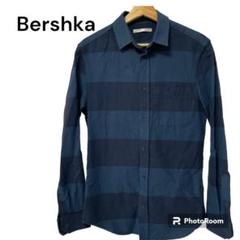 Bershka ベルシュカ メンズシャツ カジュアルシャツ ボーダー ネイビー