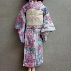 ハンドメイド　22cmドール服　浴衣　ゆかた　着物　きもの　帯　夏　花柄