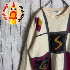 【VINTAGE】古着 90s メンズ セーター XL 白 希少デザイン 1点物