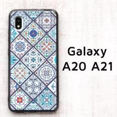 Galaxy A20,A21 ブルー タイル 青 カバー