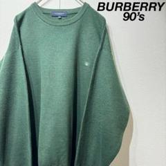 通販でクリスマス ロゴ刺繍 上質 BURBERRY 希少】90s ニット 緑 グリーン セーター トップス