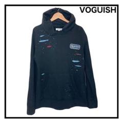 ボーギッシュ　ダメージ加工　パーカー　フーディー　刺繍入り　ブラック　メンズ　L