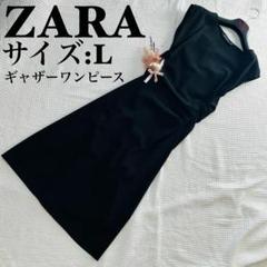 【ザラ】レーヨン ノースリーブ ワンピース ギャザー ビジネス M 黒ブラック ZARA - 【ザラ】レーヨン ノースリーブ ワンピース ギャザー