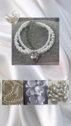 2連パール×シルバーハートブレス ハンドメイド