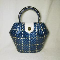 美品 Rattan Plaid Hand Bag Italy 籐 ハンドバッグ