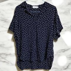 Bon mercerie ネイビーの水玉模様半袖シャツ　38