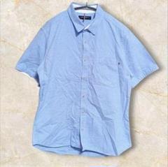 【ボイコット】コットンシャツ　半袖　メンズ　前開き　レギュラーカラー　爽やか　青