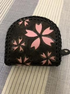 ハンドメイド☆本牛革コインケース(桜柄)