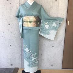 未使用品 訪問着 付け下げ 総絞り ブルー系 刺繍 枝花 身丈169.0cm正絹 付下げ 身丈150.5cm 裄丈63cm S 袷 花車 芝 刺繍 ぼかし 薄紫