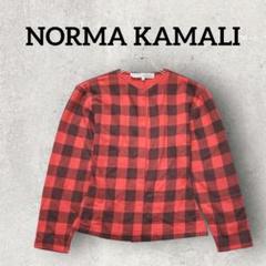 NORMA KAMALI アウター 裏起毛 チェック柄 上着 (М) レッド