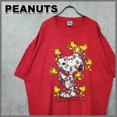 古着 スヌーピー PEANUTS 希少 ビッグプリント Tシャツ レッド 2XL
