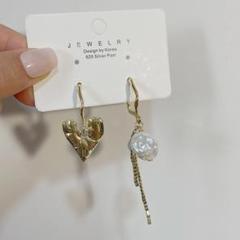 ハート ストーン パール ピアス ゴールド アシンメトリー 上品 可愛い