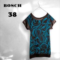 【ボッシュ】Tシャツ 総柄 個性的 ストレッチ ミセス ブラウン ブルー 38