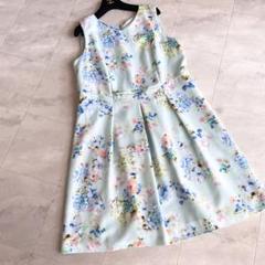 未使用✨️　ローズティアラ　ワンピース　異素材　ドッキング　42　大きい　花柄 未使用/タグ付き/ローズティアラ/ドッキングワンピース/花柄
