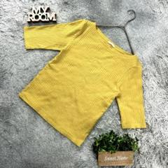 GU マスタードカラー リブTシャツ 5分袖 Mサイズ