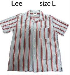 Lee 半袖開襟シャツ 水色✖️赤ストライプ Ｌ　ボックス型